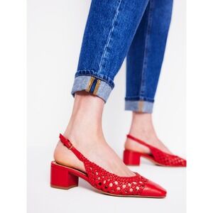 Boden Woven Slingback Block Heel Square Toe Women Shoes Red 10.5 New With Tags